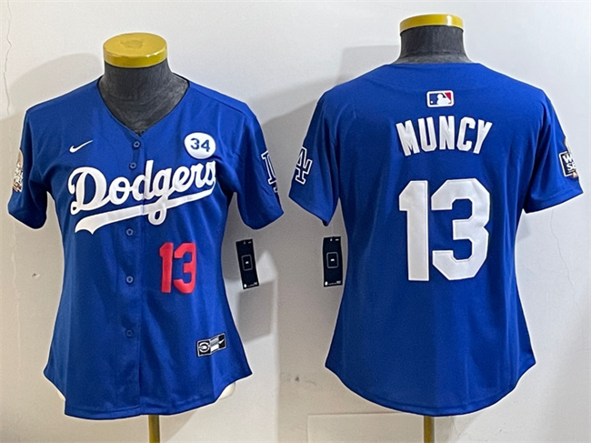 Youth Los Angeles Dodgers #13 Max Muncy Royal 2024 World Series With No. 34 Patch Alternate Limited Stitched Baseball Jersey Youth Los Angeles Dodgers #13 Max Muncy Royal 2024 World Series With No. 34 Patch Alternate Limited Stitched Baseball Jersey